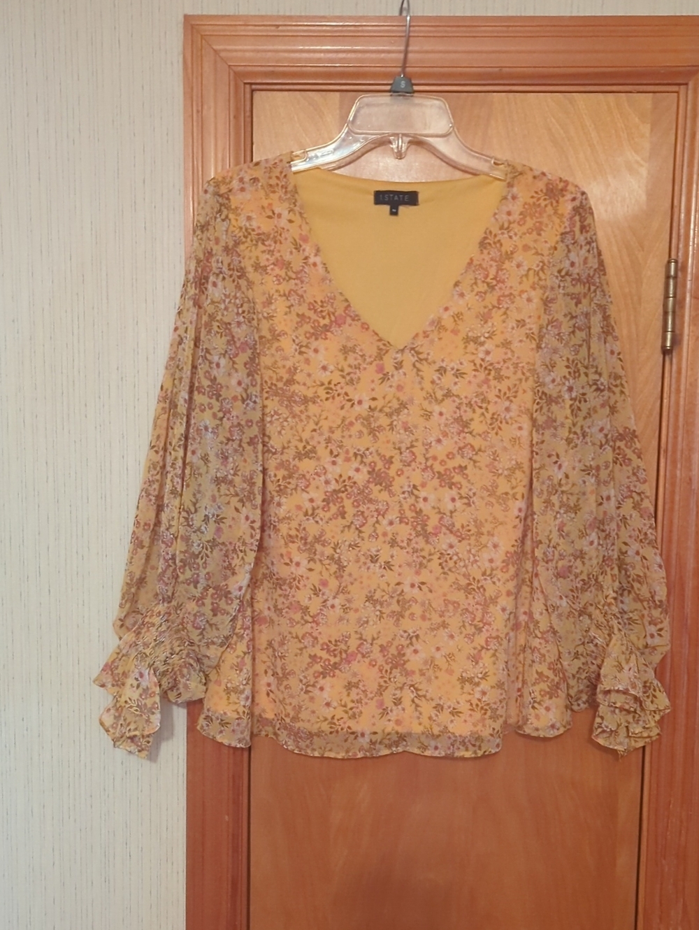 1 state Yellow Floral V-Neck Peasant Blouse